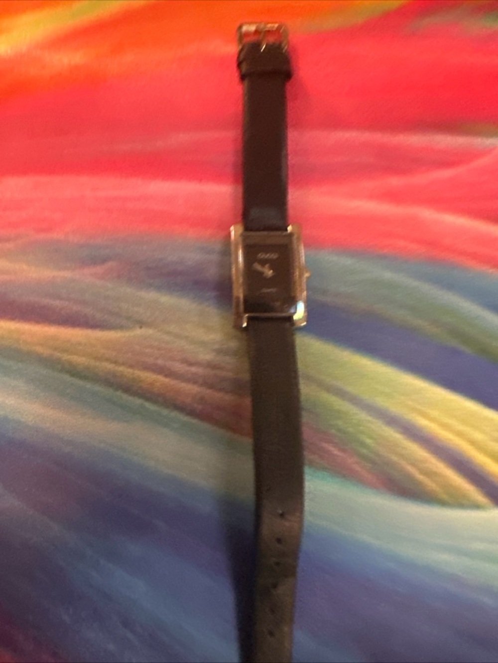Gucci Black Dial Silver-Tone Rectangular Watch with Black Leather Strap - Picture 2 of 9